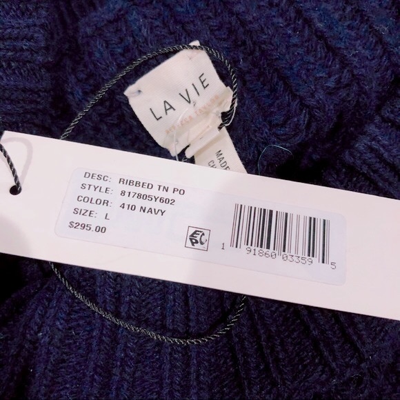 Rebecca Taylor Ribbed Navy Sweater Mock Neck Wool Blend Size L NWT $295 - Picture 8 of 9